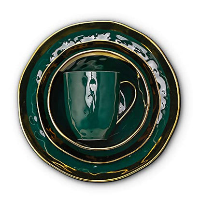 Stone Lain Gold Halo Porcelain Dinnerware Set, Service for 4, Green