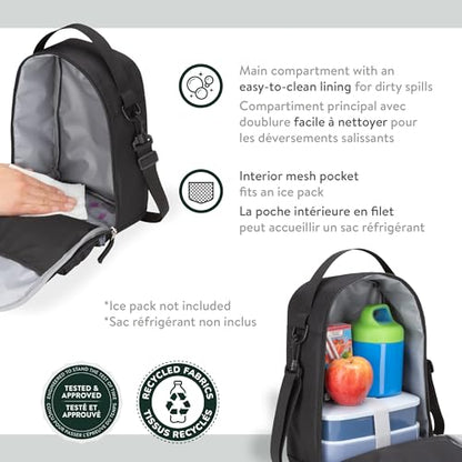 Roots Insulated Lunch Bag with Shoulder Strap, Black, 7L