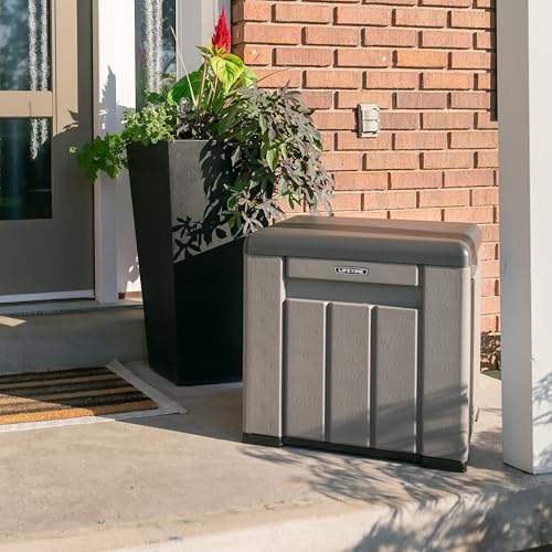LIFETIME 25 Gallon Outdoor Storage Cube, Deckbox, Brown lid, Storage Box for Gardening Tools, Pool Supplies, Patio Furniture & More