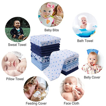 softan Baby Washcloths, 24Pack Baby Towels and Washcloths Extra Soft & Ultra Absorbent, Face Towel Unisex for Boys Girls Face & Body, Washclothes Gentle on Sensitive Skin, 9''X 9''- Blue Whale