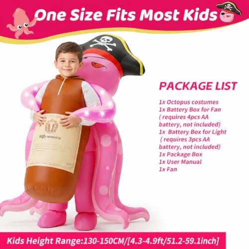 Inflatable Octopus Costume for Kids, Light Up Pirate Halloween Costume
