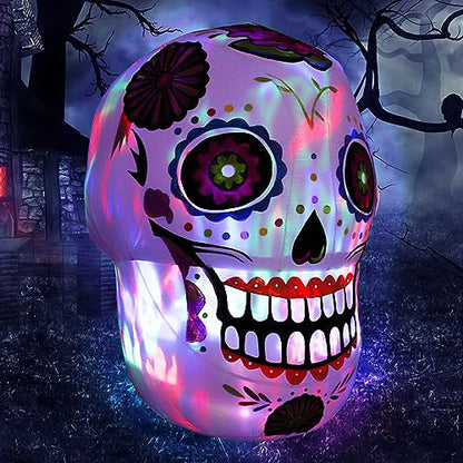 4ft Halloween Inflatable Sugar Skull Blow up Outdoor Decorations with LED