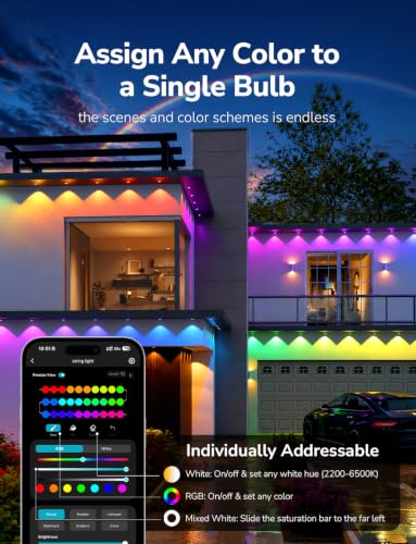 Lepro E1 Plus AI Permanent Outdoor Lights, 50ft 30 RGBIC LEDs Eave Lights