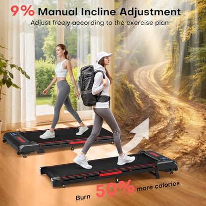 Walking Pad, FOUSAE 3 in 1 Max 6.2 MPH Treadmill for Home with Double Frame 330 LB Weight Capacity, Powerful 2.5 HP Wider Belt Walking Pad with 9% Incline, 12 HIIT Programes, Magnetic Remote Control