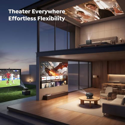 Smart Projector 4K【Upgraded Google TV 14.0 & Dolby】Short Throw Mini Projectors with Auto Focus & Keystone|Compatible with Netflix|HDR10,Portable Outdoor Projecteur with WiFi & Bluetooth for Movie/Home