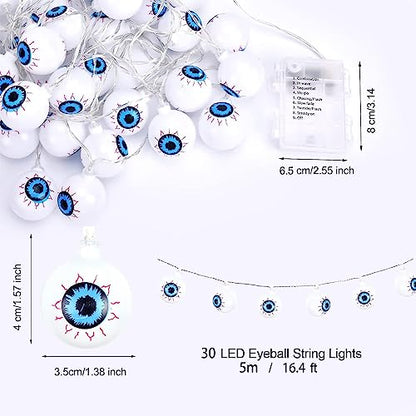 Décoration d'Halloween pour intérieur et extérieur : Guirlande lumineuse de 5 m avec 30 LED en forme d'yeux