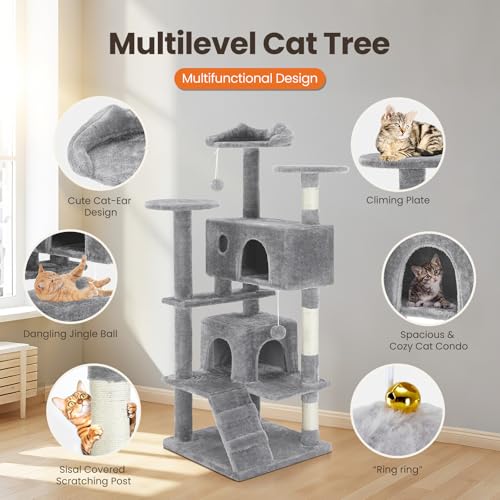 Sweetcrispy 138cm Cat Tree Tower with Scratching Posts, Indoor Use