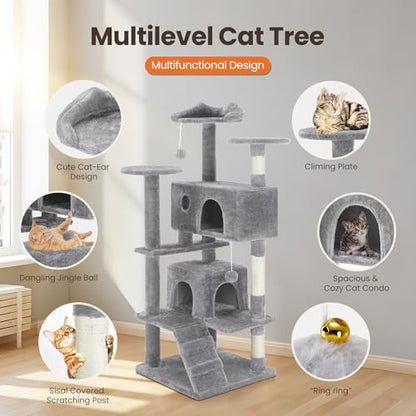 Sweetcrispy 138cm Cat Tree Tower with Scratching Posts, Indoor Use