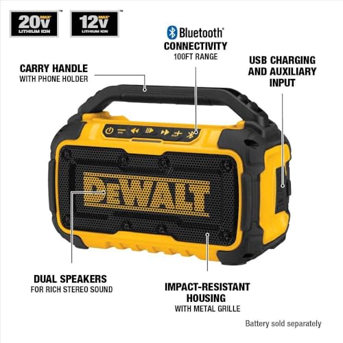 DEWALT 20V MAX* Bluetooth Speaker for Jobsite, Tool Only (DCR010)