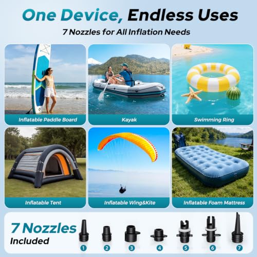 150PSI Paddle Board Electric Pump,Rayspace Rechargeable 16000mAh SUP Pump with LED Light,Portable Air Pump Triple Stage Inflation & Deflation, Auto-Off for Paddle Boards,Tent,Boat,Car,Bike