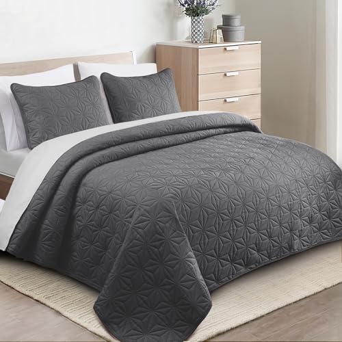 Whale Flotilla Soft King Quilt Bedding Set Lightweight Bedspread | Grey Microfiber Breathable Quilts, Modern Comforter Set Coverlet for All Seasons with 2 Pillow Shams, 96x104 Inch