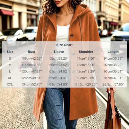 Womens Trench Coat Faux Suede Hooded Long Jacket Button Down Long Pea Coat