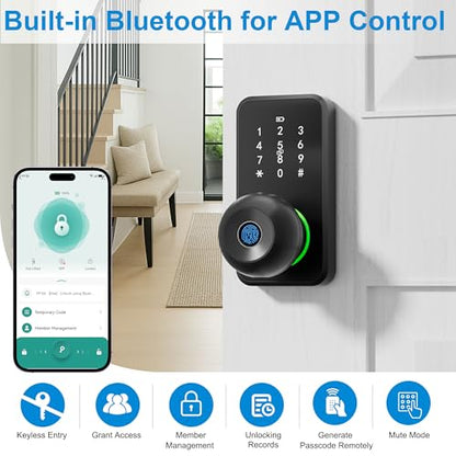 Smart Door Lock Knob Keyless Entry Door Lock Fingerprint Keypad | Touchscreen Keypad, Electronic Digital Code for Front Door, App Remote Control, Easy Installation, Smart Home