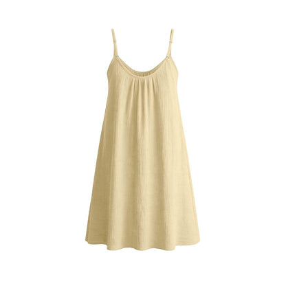Linen Dress Linen Dresses for Women Fashion Spaghetti Strap A-Line Swing Mini Dress 2026 Summer Beach Flowy Sundress Beige