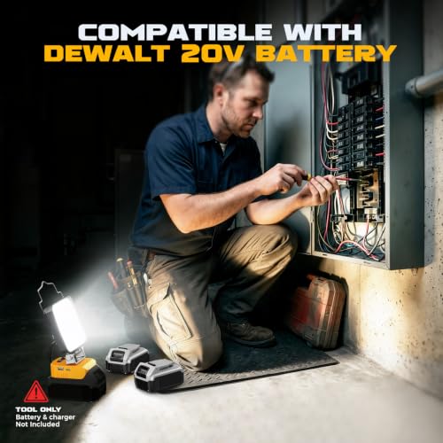 LIVOWALNY Cordless LED Work Light Compatible with Dewalt 20v Battery, 112W 11200LM Flashlight, Portable LED Flood Battery Light with USB A & USB C Charging Output Port for Emergency