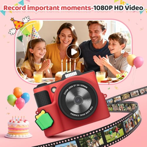 Kids Camera for Boys and Girls 1080P HD Selfie Video Camera Digital Camera for 3-10 Year Old Girls Boys with Cartoon Soft Cover & SD Card Gift for Kids Best Chritmas Birthday Festival