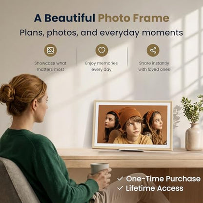 Winnovo 15.6-Inch Smart Digital Calendar & Photo Frame for Family, Wall Planner with Light Wood Frame, Auto-Sync to Apple, Google & Outlook, Touchscreen Display with Chore Chart, To-Do Lists & Meal Planner, No Subscription