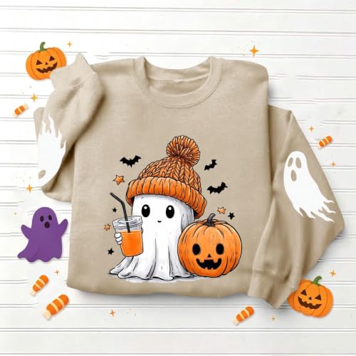 Women's Halloween Sweatshirt Cute Ghost Spooky Graphic Crewneck Top