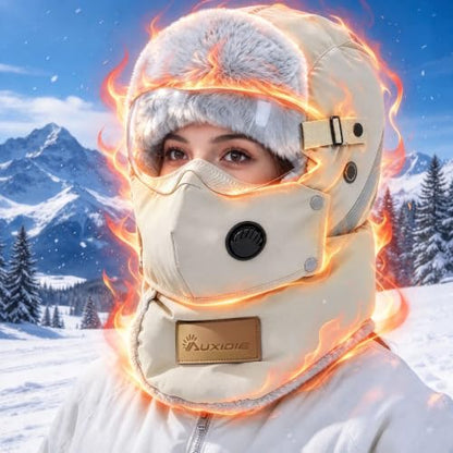 Generic Unisex Winter Trapper Hats Windproof Plush Fleece Hat with Goggles | 4 in 1 Winter Thermal Hat with Glasses, Cold Weather Warm Ski Hat for Men Women, Full Face Cover Fleece Lined Earflap Hat