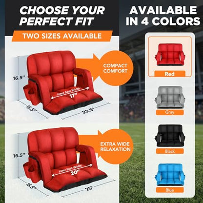 Stadium Seats with Backs 2 Pack, 12-Grid Ergonomic 4.7" Thick Bleacher Chairs for All-Day Comfort, 6 Reclining Positions, Portable Extra Wide Adjustable Stadium Chair for Football & Baseball