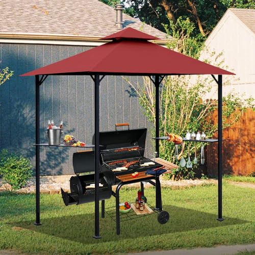 OLILAWN Grill Gazebo Replacement Canopy Roof, 5' x 8' Outdoor BBQ Gazebo Canopy Top Cover, Double Tired Grill Shelter Cover with Durable Polyester Fabric, Fit for Model L-GG001PST-F, Burgundy