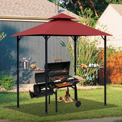 OLILAWN Grill Gazebo Replacement Canopy Roof, 5' x 8' Outdoor BBQ Gazebo Canopy Top Cover, Double Tired Grill Shelter Cover with Durable Polyester Fabric, Fit for Model L-GG001PST-F, Burgundy