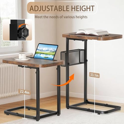 Table d'appoint en C, hauteur réglable, table de service avec paniers de rangement