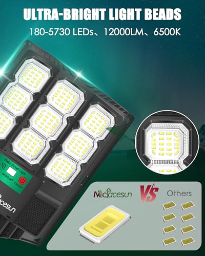 Solar Lights Outdoor 12000LM -6500K Solar Street Light, IP66 Waterproof Solar Flood Lights Outdoor with Motion Sensor & Dusk to Dawn, Solar Motion Sensor Light Outdoor Easy Installation, Pack of 2