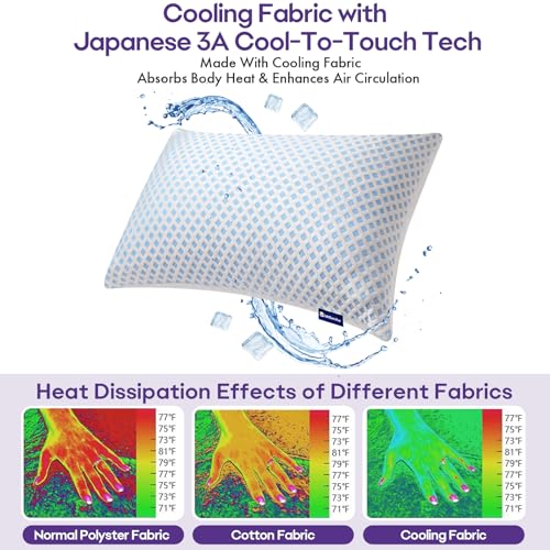 Cooling Memory Foam Pillows Queen Size 2 Pack, Adjustable Shredded Foams, Soft Firm Bed Pillow for Sleeping with Hypoallergenic Zipper Pillow Cover for Side, Back Sleepers, 20x30In