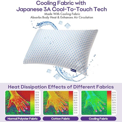 Cooling Memory Foam Pillows Queen Size 2 Pack, Adjustable Shredded Foams, Soft Firm Bed Pillow for Sleeping with Hypoallergenic Zipper Pillow Cover for Side, Back Sleepers, 20x30In