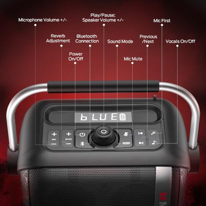 Monster Traveler Mini Bluetooth Speaker with Wireless Microphone, 80W Powerful Wireless Speaker with Deep Bass, Karaoke Machine Mode, 12H Playtime, 3 EQ Modes, 20m Control Range with Remote