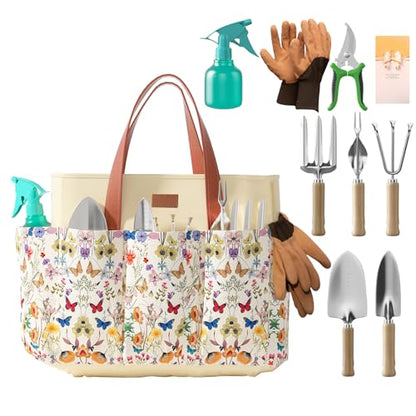 VerdantVibes 9-Piece Garden Tool Set - Heavy Duty Gardening Hand Tools with Ergonomic Non-Slip Grips, Rust-Resistant Shovel, Trowel, Rake, Pruner & Storage Bag - Ideal Gardening Gifts for Women
