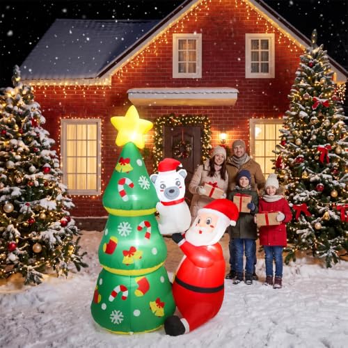 WildVenture 6ft Christmas Decoration Inflatable -Santa Helps Bear Climb