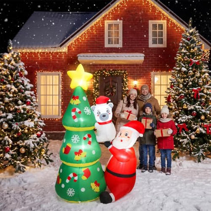 WildVenture 6ft Christmas Decoration Inflatable -Santa Helps Bear Climb