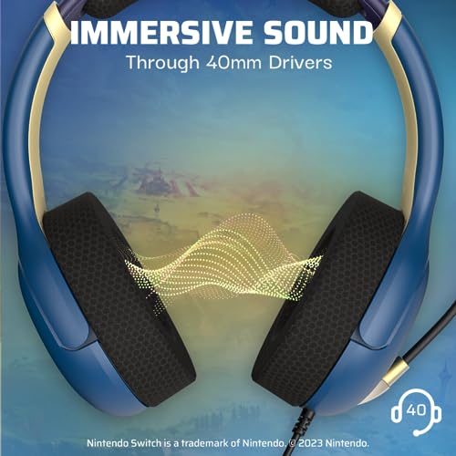 PDP Gaming AIRLITE Stereo Headset with Mic for Nintendo Switch/Switch Lite/OLED - Noise Cancelling Microphone, Lightweight, Soft Comfort On Ear Headphones, 3.5mm Jack -Hyrule Blue