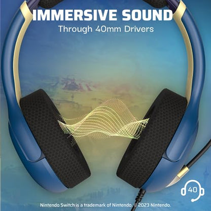 PDP Gaming AIRLITE Stereo Headset with Mic for Nintendo Switch/Switch Lite/OLED - Noise Cancelling Microphone, Lightweight, Soft Comfort On Ear Headphones, 3.5mm Jack -Hyrule Blue