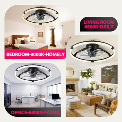 Lujeet 20 Inch Fandelier Ceiling Fan with Lights and Remote Black