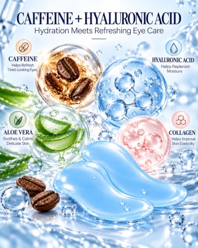 LAMVETHNY Caffeine Collagen Eye Masks - Korean Skincare Brightening Hydrating Anti Cooling Firming Non-Irritating for Appearance of Dark Circles&Wrinkles&Puffiness - Gift for Mom Traveler Night Worker (blue)