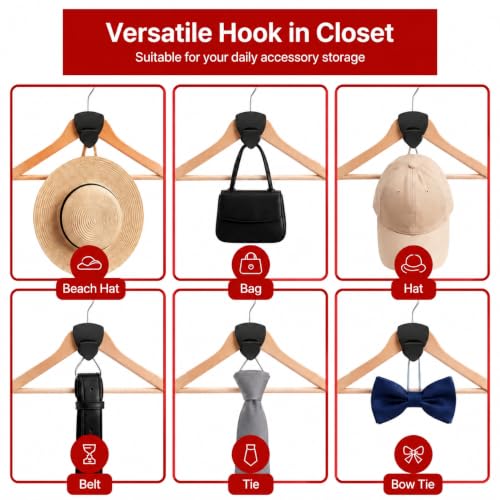 Space Saving Hangers 20Pcs, Upgrade 40Lb(Max) Heavy Duty Hanger Hooks Space Saver for Clothes, Hanger Connector Hooks, Plastic Clothes Hanger for Closet Organizer, Black