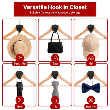 Space Saving Hangers 20Pcs, Upgrade 40Lb(Max) Heavy Duty Hanger Hooks Space Saver for Clothes, Hanger Connector Hooks, Plastic Clothes Hanger for Closet Organizer, Black