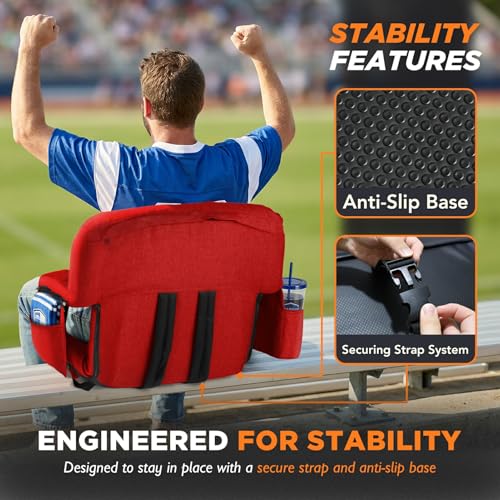 Stadium Seats with Backs 2 Pack, 12-Grid Ergonomic 4.7" Thick Bleacher Chairs for All-Day Comfort, 6 Reclining Positions, Portable Extra Wide Adjustable Stadium Chair for Football & Baseball