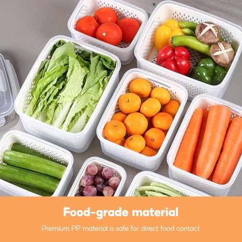 4 in 1 Food Storage Container, Set of 3 Produce Keeper Containers for Fridge, Household Transparent Plastic Food Storage Box-Including Drain Basket, For Vegetable and Berry, Kitchen Organizer