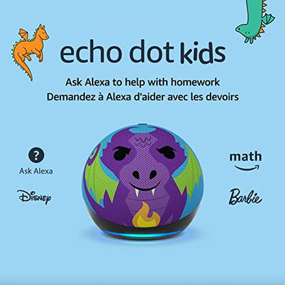Amazon Echo Dot Kids (newest model), Designed for kids, with parental controls, Designed for Alexa+, Dragon