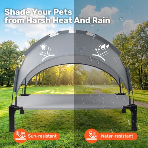 Heeyoo Elevated Dog Bed with Removable Canopy, Portable Raised Dog Cot | Pet Cooling Cot Bed for Dogs with Sun Protection Shade Tent,Grey 42in