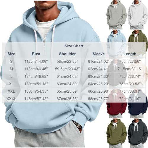 Mens Quarter Zip Hoodie Casual Plain Long Sleeve Athletic Sweater