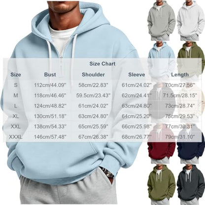 Mens Quarter Zip Hoodie Casual Plain Long Sleeve Athletic Sweater