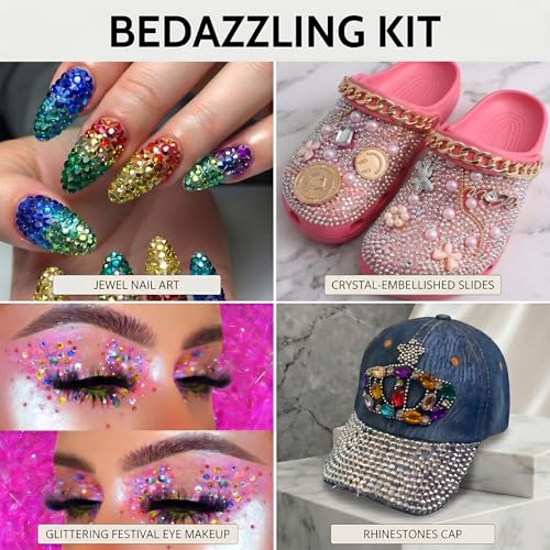 24 Colours Bedazzling Kit with Glue, 22000Pcs 3mm Resin Flatback Rhinestone, Bedazzle Kit Comes with a Full Set of Tools, Bedazzling Gems for Nail Art Crafting Book Makeup Clothing Shoes Diamond Art