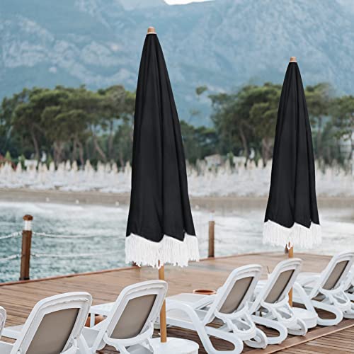 AMMSUN 7ft Boho Patio Umbrella with Fringe, Noble Black