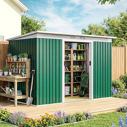 Outsunny 9' x 4' Metal Storage Shed Waterproof w/Foundation Kit Dark Green