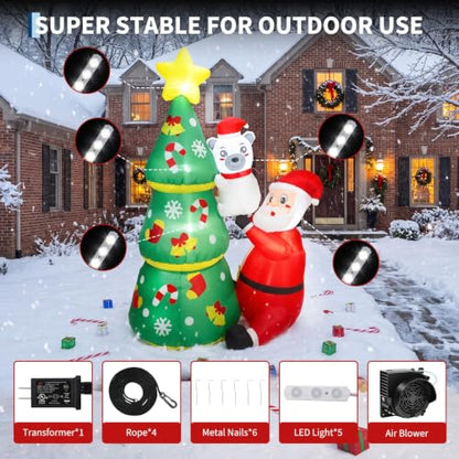 WildVenture 6ft Christmas Decoration Inflatable -Santa Helps Bear Climb